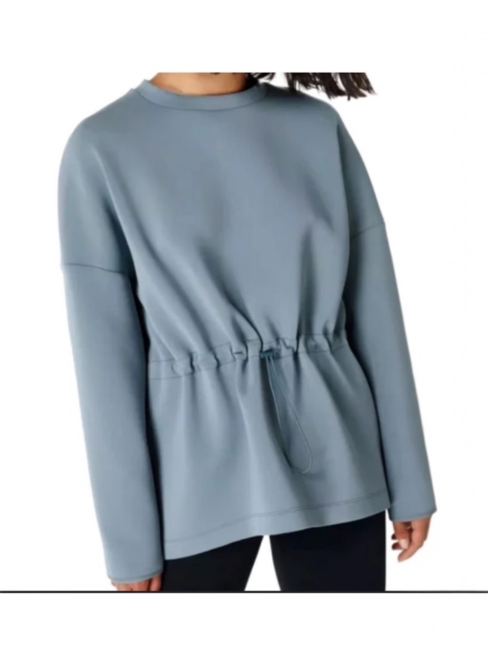 Sweaty Betty Grace Scuba Crewneck Sweatshirt in blue.